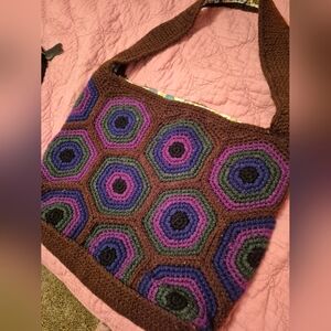 Vintage Brown&Purple Crochet Tote Bag